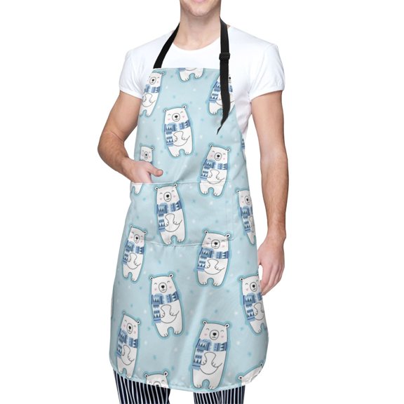 Kdxio blue Scarf Bear Apron with Pockets Adjustable Kitchen Aprons for Men Women Waterproof Aprons for Cooking,Drawing,Crafting, Baking Household Cleaning