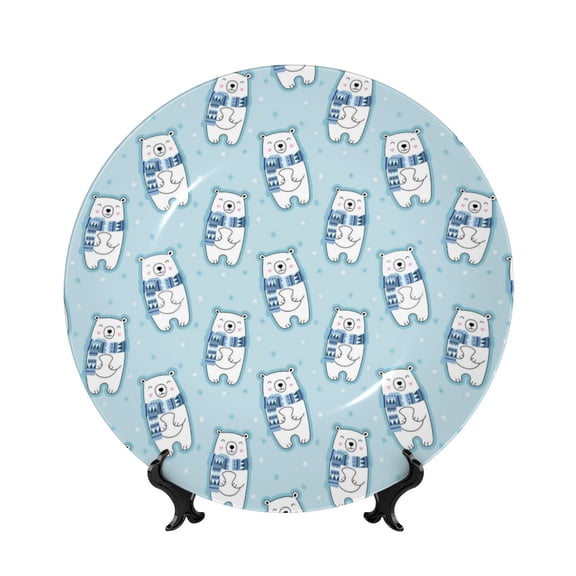 Kdxio blue Scarf Bear Bone China Decorative Plate Ceramic Decorative Plate for Home Office Wall Stand Decorative Plates for Home Bedroom-7in
