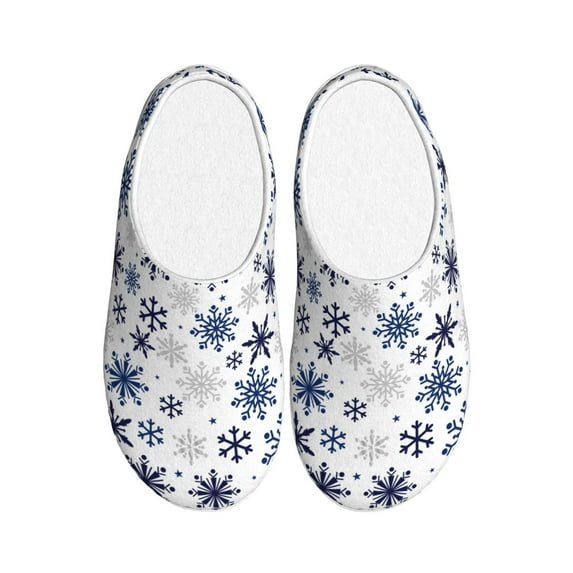 Kdxio blue Snowflake Prints Women's Men's Slippers Plush Slip-On House Slipper for Winter Indoor Soft Cushion Non-slip Fluffy Slides Slippers-37/38