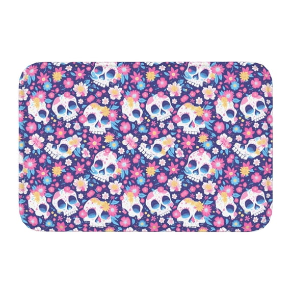 Kdxio blue flower Skull colorful,16" x 24", Non-Slip Front Door Mats,Outdoor Welcome Mat Washable