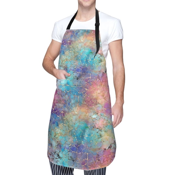 Kdxio blue pink colorful cracked texture Apron with Pockets Adjustable Kitchen Aprons for Men Women Waterproof Aprons for Cooking,Drawing,Crafting, Baking Household Cleaning