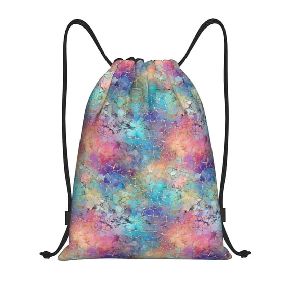 Kdxio blue pink colorful cracked texture Print Drawstring Backpack Bag,Waterproof Draw String Back Sack, Gym Drawstring Bags Swim Bag For Unisex