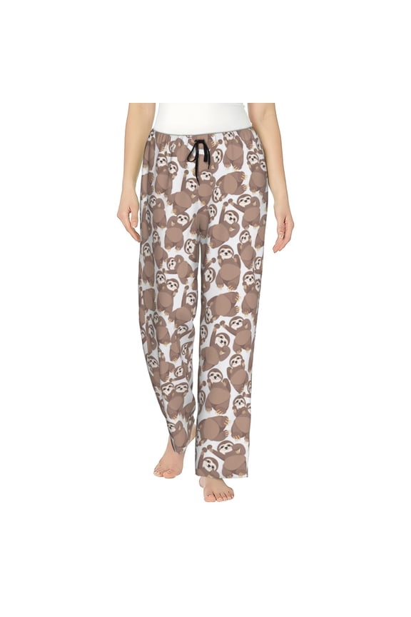 brown sloth family Women Pajama Pants Drawstring Pajama Pants Wide Leg Casual Lounge Pants Sleepwear -X-Large