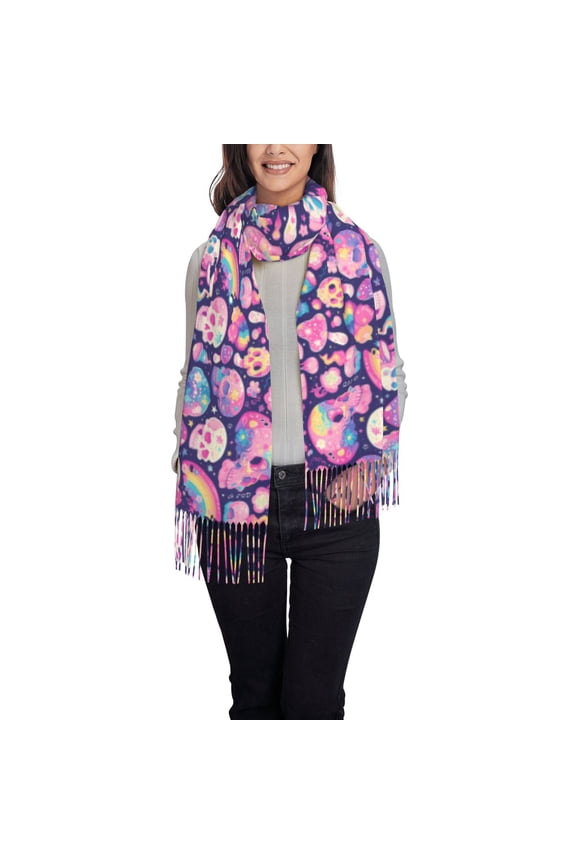 cartoon rainbow Skull Women's Scarf Womens Winter Scarf, Fashion Scarfs for Women, Shawls and Wraps, Long Blanket Scarf