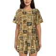 thumbnail image 1 of Kdxio coffee Stamps Print Pajamas Sets for Women Short-Sleeved Pjs with Lounge Shorts Two Piece Sleepwear S-4XL, 1 of 5