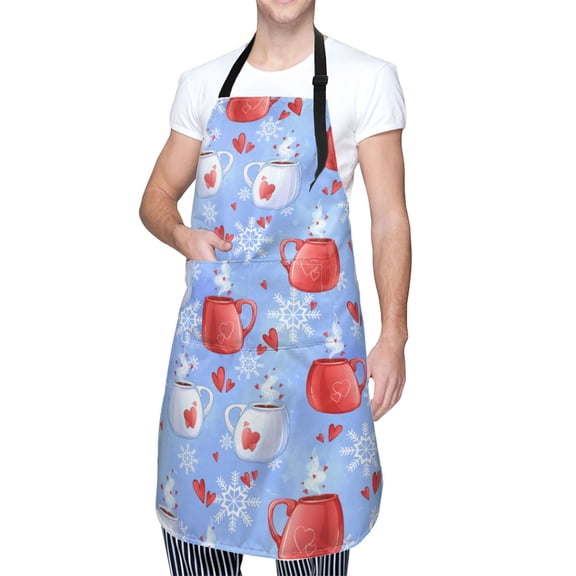Kdxio coffee love cup winter Apron with Pockets Adjustable Kitchen Aprons for Men Women Waterproof Aprons for Cooking,Drawing,Crafting, Baking Household Cleaning