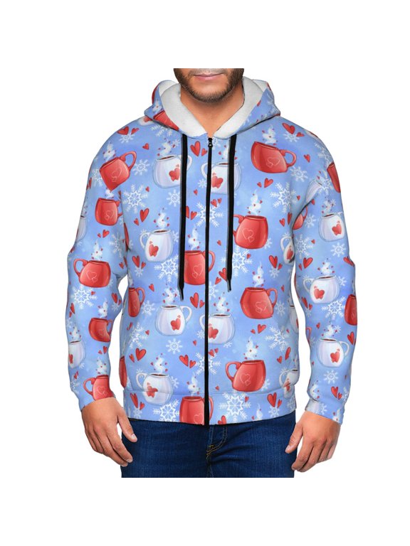 coffee love cup winter Print Men Hoodies Casual Hoodies for Men with Zip Pockets Full Zip Long Sleeve Sweatshirt Sports Hooded Jacket-Medium