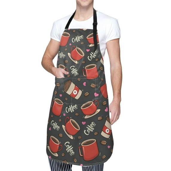 Kdxio coffee mug cup Apron with Pockets Adjustable Kitchen Aprons for Men Women Waterproof Aprons for Cooking,Drawing,Crafting, Baking Household Cleaning