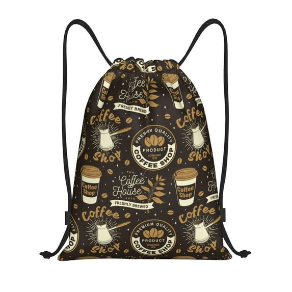 Kdxio coffee shop house Print Drawstring Backpack Bag,Waterproof Draw String Back Sack, Gym Drawstring Bags Swim Bag For Unisex