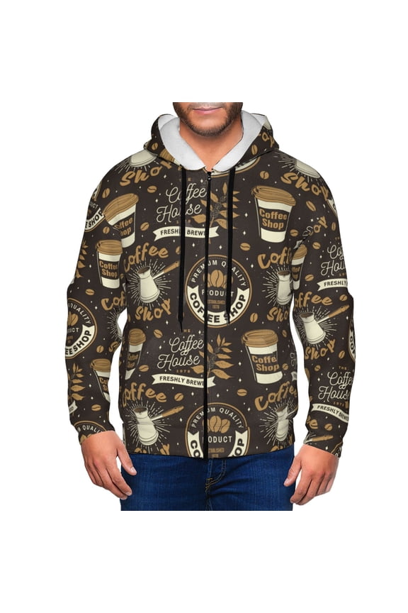 coffee shop house Print Men Hoodies Casual Hoodies for Men with Zip Pockets Full Zip Long Sleeve Sweatshirt Sports Hooded Jacket-Small