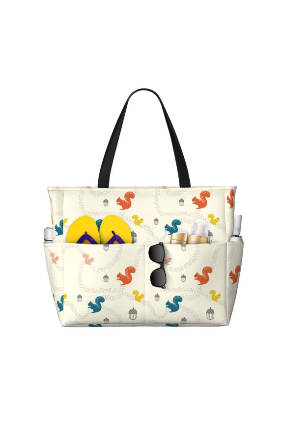 colorful Squirrel Nuts for Beach Bag for Women Large Beach Tote Bag Waterproof Sandproof Swim Bag with Zipper Pockets Beach Vacation Travel