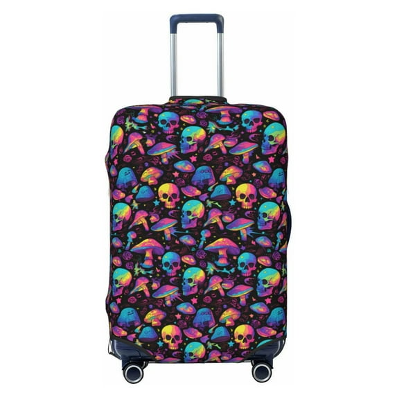 Kdxio colorful mushroom Skull Pattern Luggage Cover for Travel,Elastic and Durable,Fits 18-32 Inch,Anti-Scratch Suitcase Protector-No luggage included