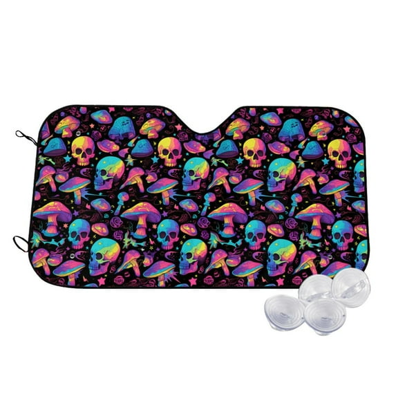 Kdxio colorful mushroom Skull Print Windshield Sun Shade,UV Rays and Sun Heat Protection,Sunshade for Car Windshield,Car Shade Front Windshield - Medium