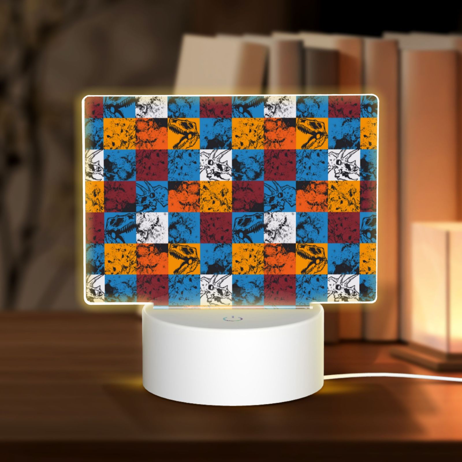 Kdxio colorful plaid Dinosaur Rectangular Acrylic Night Light Acrylic Sleep Night Light Friend Gifts for Birthday Gifts for Women Teens Boys Girls
