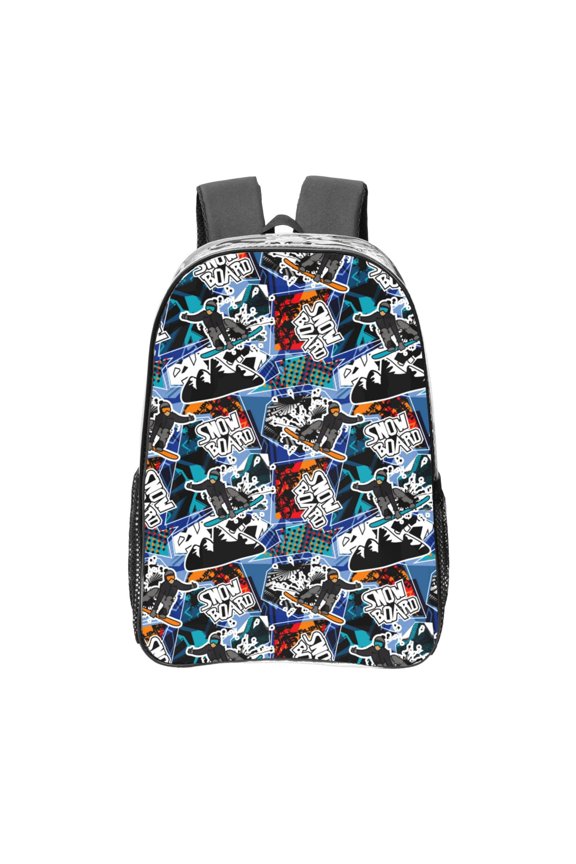 colorful snow board Clear Backpack, Transparent Bookbag for School for Women Men, Capacity Clear Bag for College, Travel