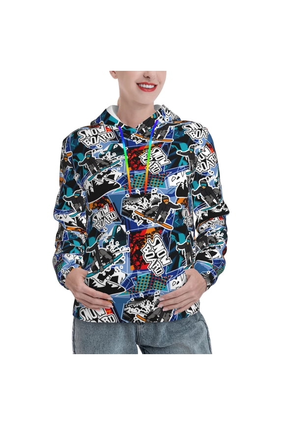 colorful snow board Print Womens Oversized Hoodies Sweatshirts Hooded Pullover Tops Sweaters Casual-Large