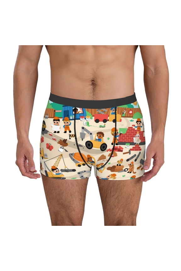 construction road work landscape Men's Boxer Briefs,Soft and Breathable Cotton Underwear with ComfortFlex Waistband-X-Large