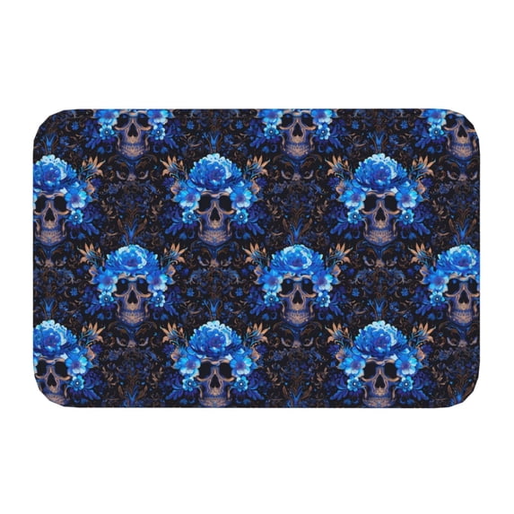 Kdxio cool blue flower Skull,16" x 24", Non-Slip Front Door Mats,Outdoor Welcome Mat Washable