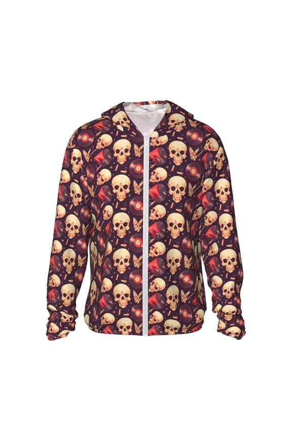 cool rock Skull record Print Women Men Sun Protection UPF 50+ Jackets Zip Up Long Sleeve Hoodie Hiking Lightweight with Pockets
