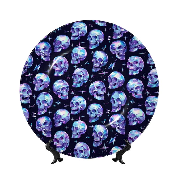 Kdxio crystal Skull Bone China Decorative Plate Ceramic Decorative Plate for Home Office Wall Stand Decorative Plates for Home Bedroom-10in
