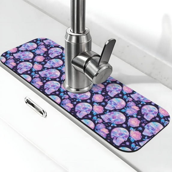Kdxio crystal Skull flower Pattern Non-Slip Diatom Mud Faucet Drain Pad,Self Absorbent Mat for Kitchen Sink for Variety Kitchen & Bathroom Countertops
