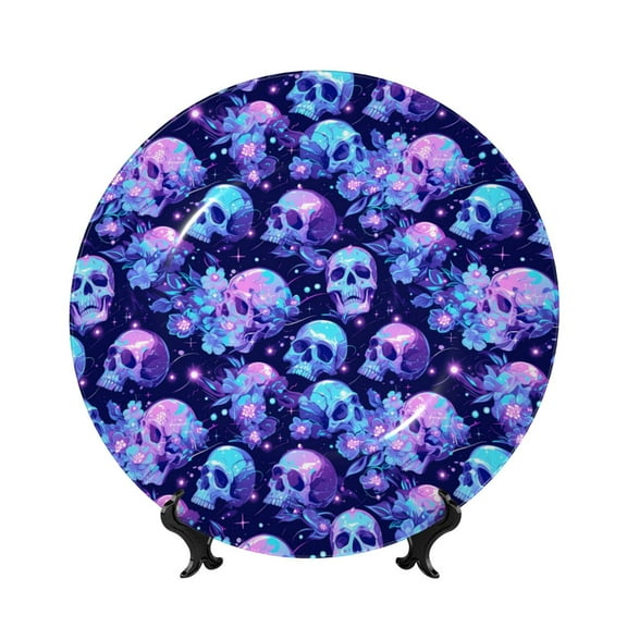 Kdxio crystal Skull flower star Bone China Decorative Plate Ceramic Decorative Plate for Home Office Wall Stand Decorative Plates for Home Bedroom-10in