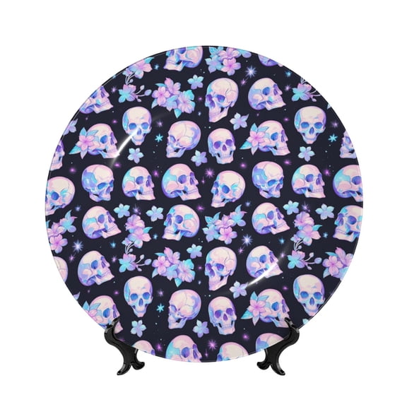 Kdxio crystal flower Skull Bone China Decorative Plate Ceramic Decorative Plate for Home Office Wall Stand Decorative Plates for Home Bedroom-10in