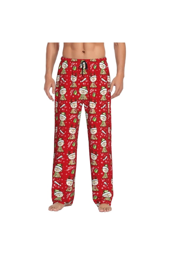 cute Christmas Moose Print Men's Sleep Pajama Pant Lounge Pants with Pockets-Medium