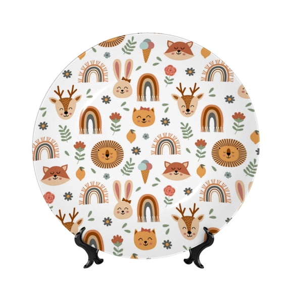 Kdxio cute Rainbow Animal Bone China Decorative Plate Ceramic Decorative Plate for Home Office Wall Stand Decorative Plates for Home Bedroom-10in