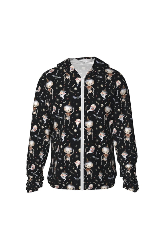 cute Skull bone Print Women Men Sun Protection UPF 50+ Jackets Zip Up Long Sleeve Hoodie Hiking Lightweight with Pockets