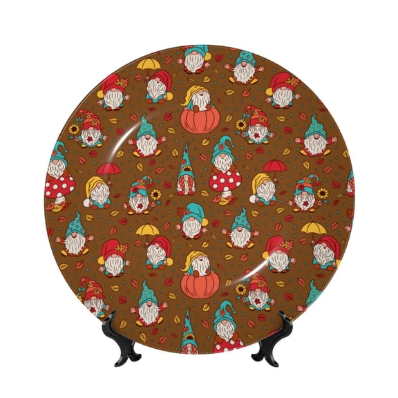 Kdxio cute gnome Pumpkin Bone China Decorative Plate Ceramic Decorative Plate for Home Office Wall Stand Decorative Plates for Home Bedroom-8in