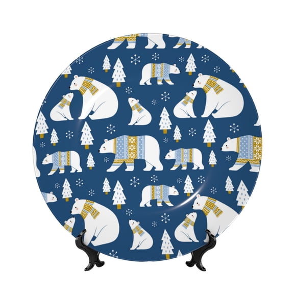 Kdxio cute winter bear Bone China Decorative Plate Ceramic Decorative Plate for Home Office Wall Stand Decorative Plates for Home Bedroom-7in