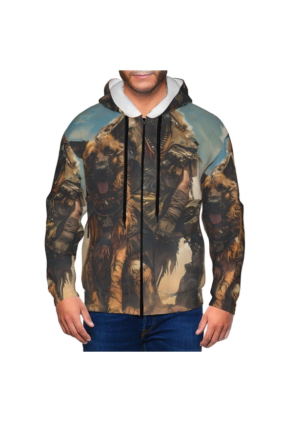desert Man Shepherd Dog Print Men Hoodies Casual Hoodies for Men with Zip Pockets Full Zip Long Sleeve Sweatshirt Sports Hooded Jacket-Medium