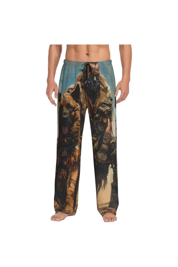desert Man Shepherd Dog Print Men's Sleep Pajama Pant Lounge Pants with Pockets-Medium