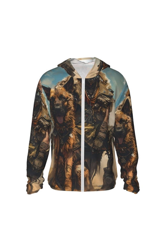 desert Man Shepherd Dog Print Women Men Sun Protection UPF 50+ Jackets Zip Up Long Sleeve Hoodie Hiking Lightweight with Pockets