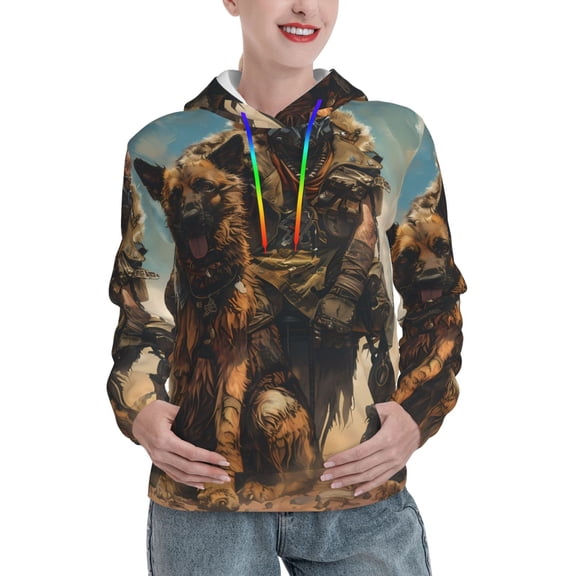 Kdxio desert Man Shepherd Dog Print Womens Oversized Hoodies Sweatshirts Hooded Pullover Tops Sweaters Casual-Small