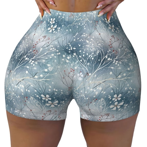 Kdxio enchanted winter snowflake holly Print Workout Shorts for Women Seamless Soft Smooth Gym Yoga Scrunch Active Shorts