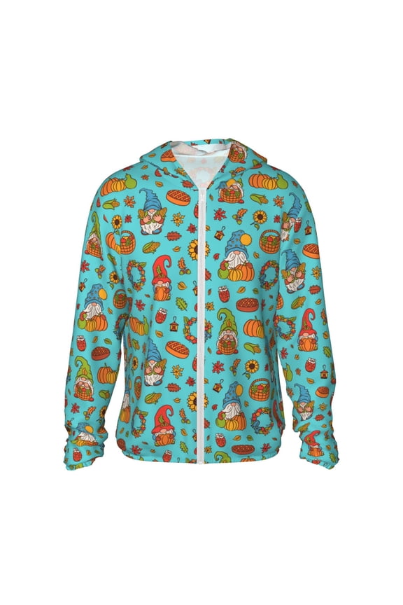 fall cute gnome Pumpkin Print Women Men Sun Protection UPF 50+ Jackets Zip Up Long Sleeve Hoodie Hiking Lightweight with Pockets