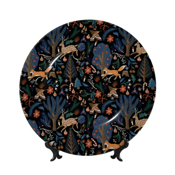 Kdxio fall fox deer bird Bone China Decorative Plate Ceramic Decorative Plate for Home Office Wall Stand Decorative Plates for Home Bedroom-6in