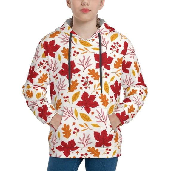 Kdxio fall laef Maple Pattern Boys Athletic Unisex Boys Girls Hoodie with Pocket Sweatshirts-Small