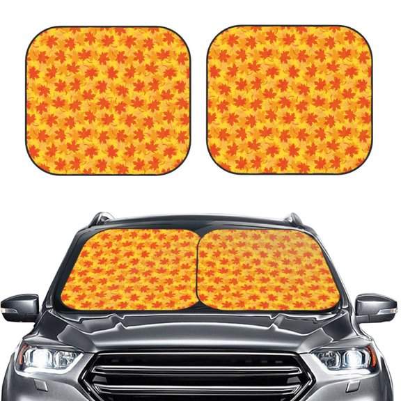 Kdxio fall retro maple leaf Print 2-Piece Sun Shade Front Windshield - Foldable Car Front Window Sunshades for Most Sedans SUV Truck