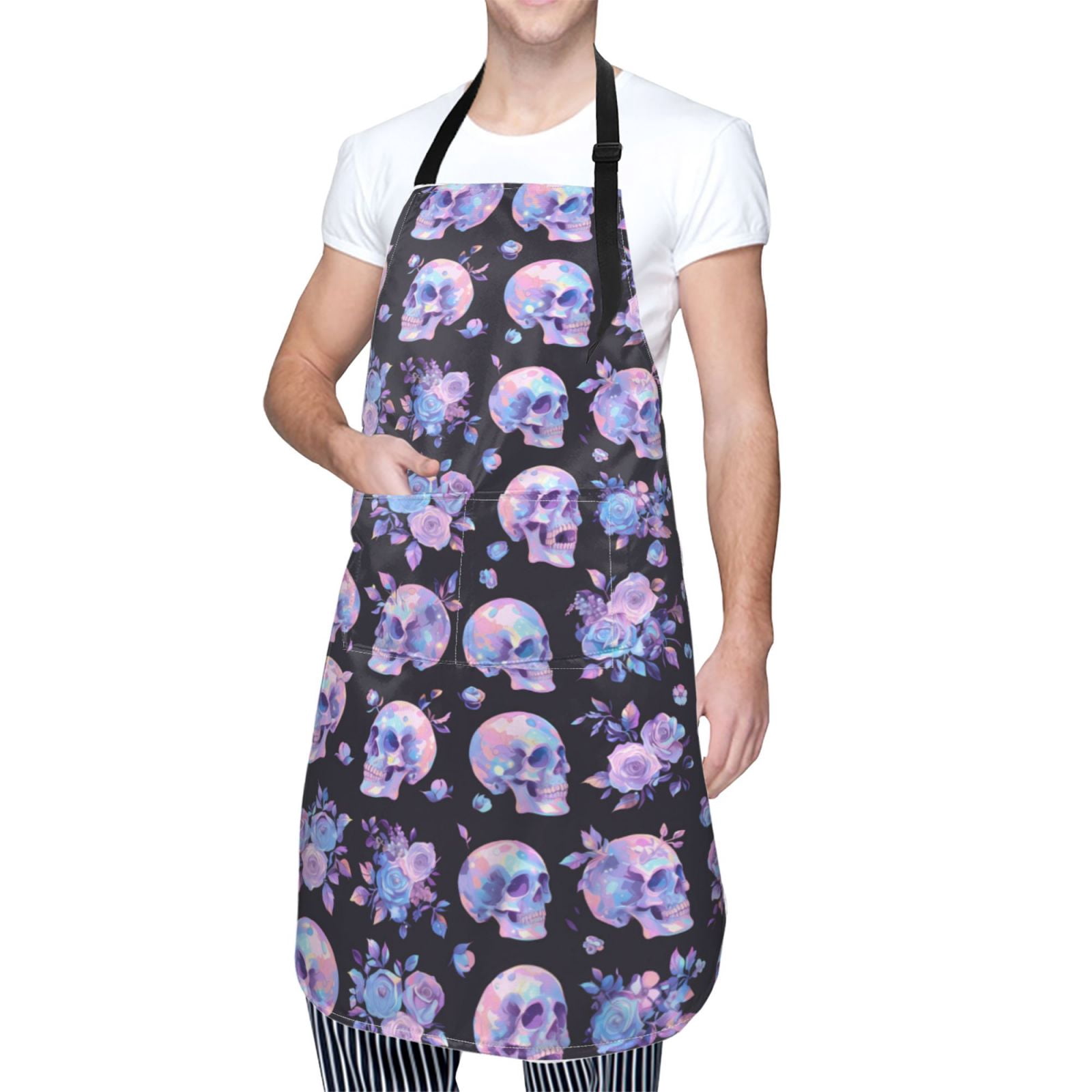 Kdxio flower Skull rose Apron with Pockets Adjustable Kitchen Aprons for Men Women Waterproof Aprons for Cooking,Drawing,Crafting, Baking Household Cleaning