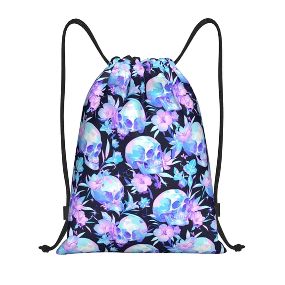 Kdxio flower Skull star Print Drawstring Backpack Bag,Waterproof Draw String Back Sack, Gym Drawstring Bags Swim Bag For Unisex