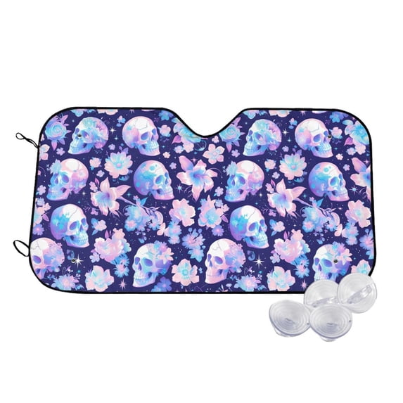Kdxio flower Skull starry sky Print Windshield Sun Shade,UV Rays and Sun Heat Protection,Sunshade for Car Windshield,Car Shade Front Windshield - Medium