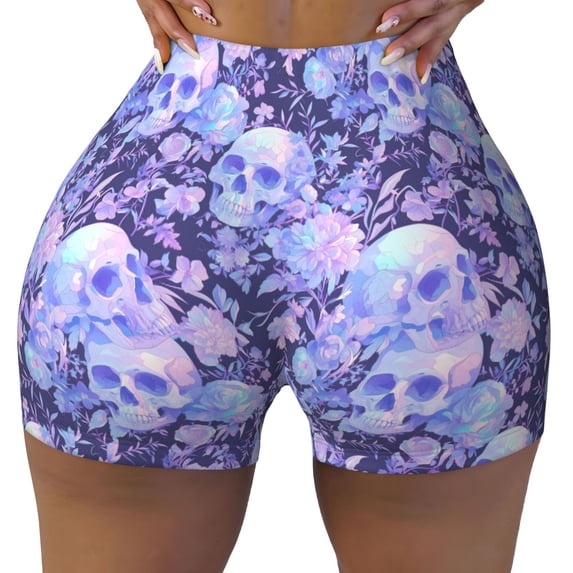 Kdxio flower crystal Skull Print Workout Shorts for Women Seamless Soft Smooth Gym Yoga Scrunch Active Shorts