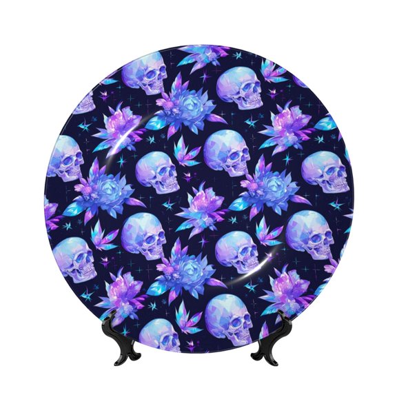 Kdxio flower starry sky Skull Bone China Decorative Plate Ceramic Decorative Plate for Home Office Wall Stand Decorative Plates for Home Bedroom-6in