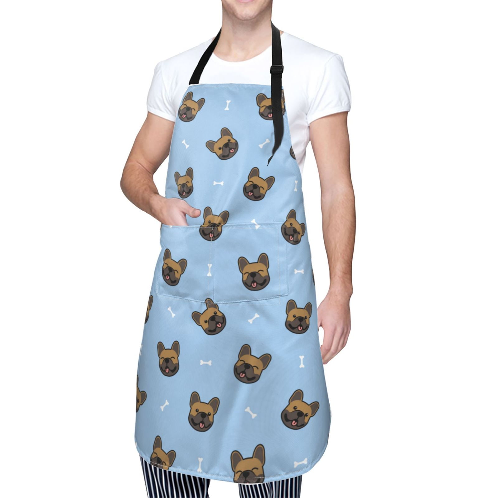 Kdxio french Bulldog Face Apron with Pockets Adjustable Kitchen Aprons for Men Women Waterproof Aprons for Cooking,Drawing,Crafting, Baking Household Cleaning
