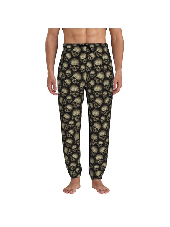 funny Retro Skull Pattern Joggers,Sweatpants for Men with Pockets-Large