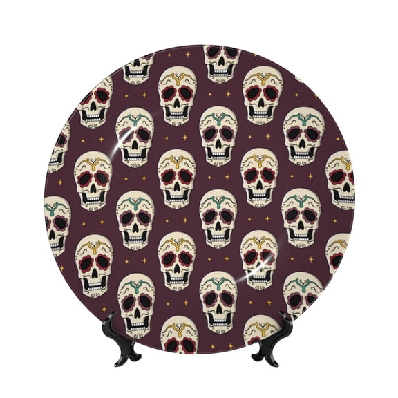 Kdxio funny Skull star Bone China Decorative Plate Ceramic Decorative Plate for Home Office Wall Stand Decorative Plates for Home Bedroom-6in