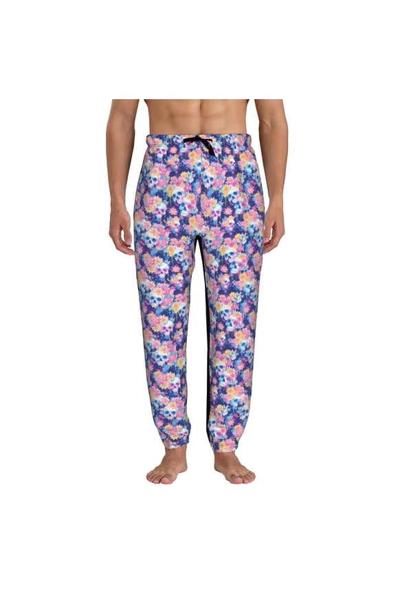graffiti style Skull flower Pattern Joggers,Sweatpants for Men with Pockets-Large